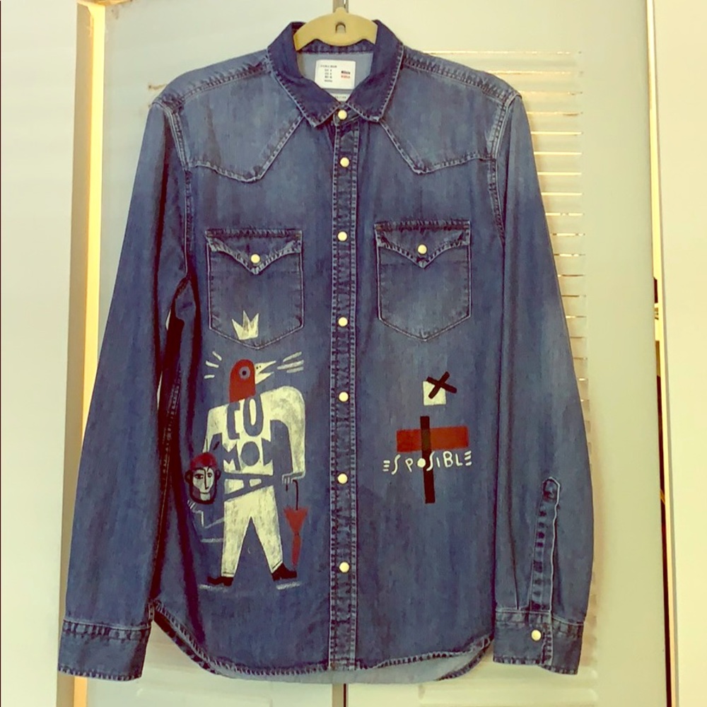 Zara men’s limited edition printed denim shirt